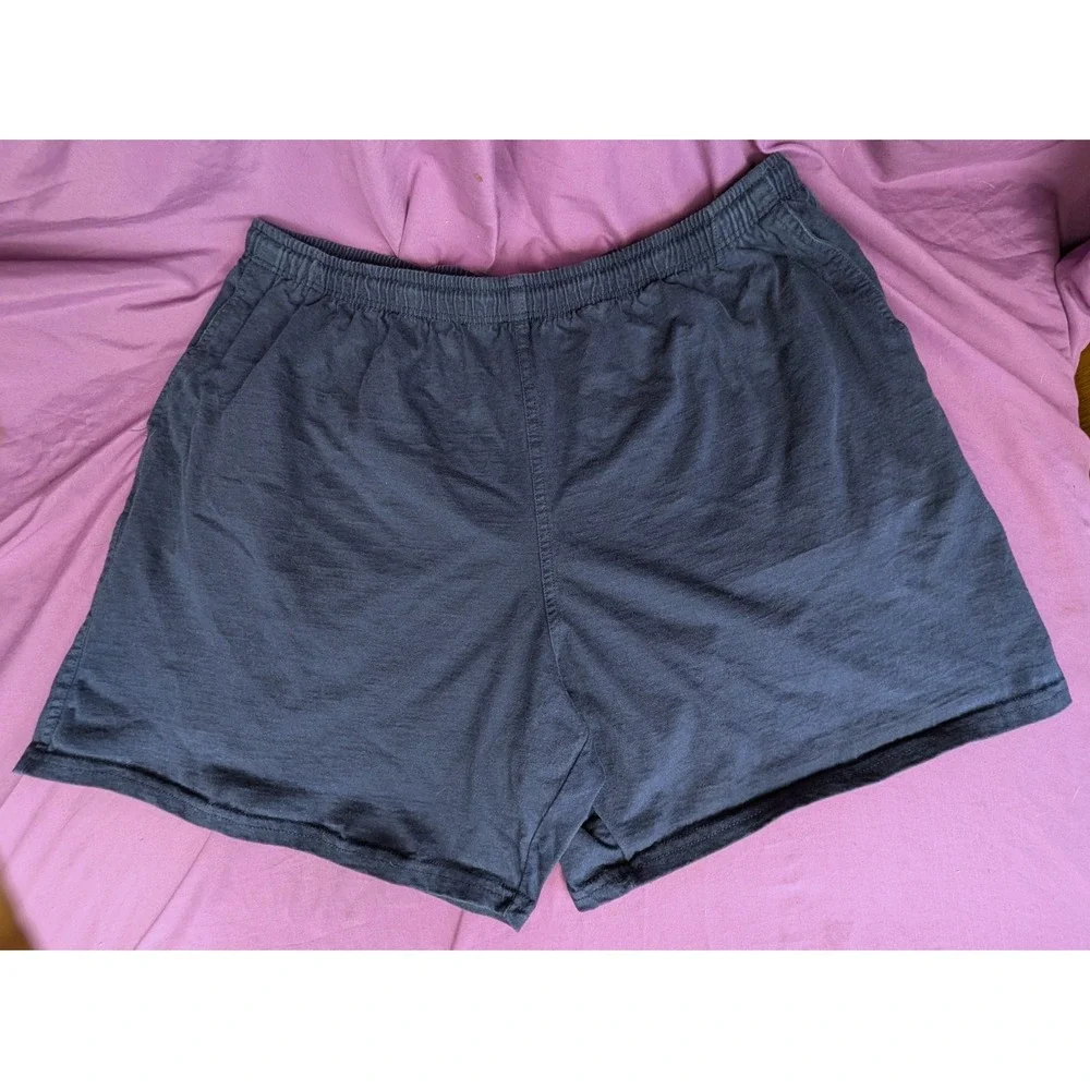 Vintage Fruit of the Loom Navy Blue Cotton Jersey Racquetball Shorts 2XL Y2K
